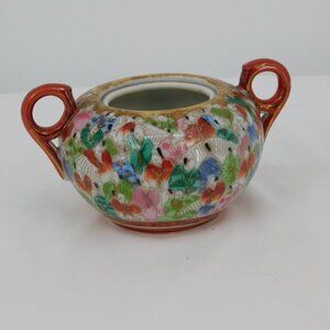 Vintage Japanese Kutani Sugar Bowl NO LID 3 1/2" Handpainted Scholars Backstamp